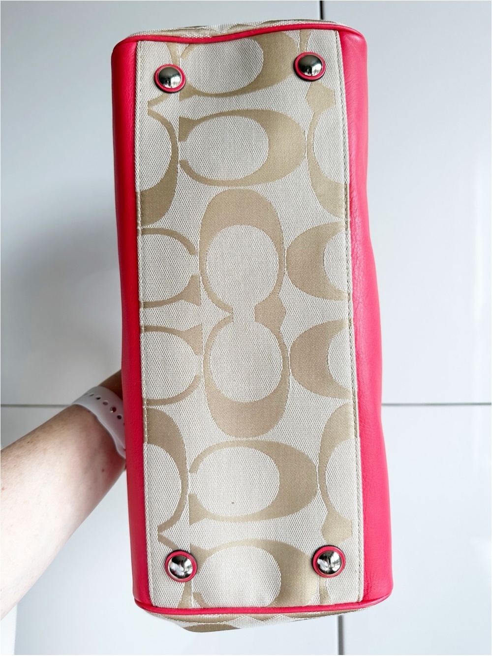 Coach Legacy Haley Satchel Signature Print With Coral Leather Accent Bag Tassel - Picture 9 of 9